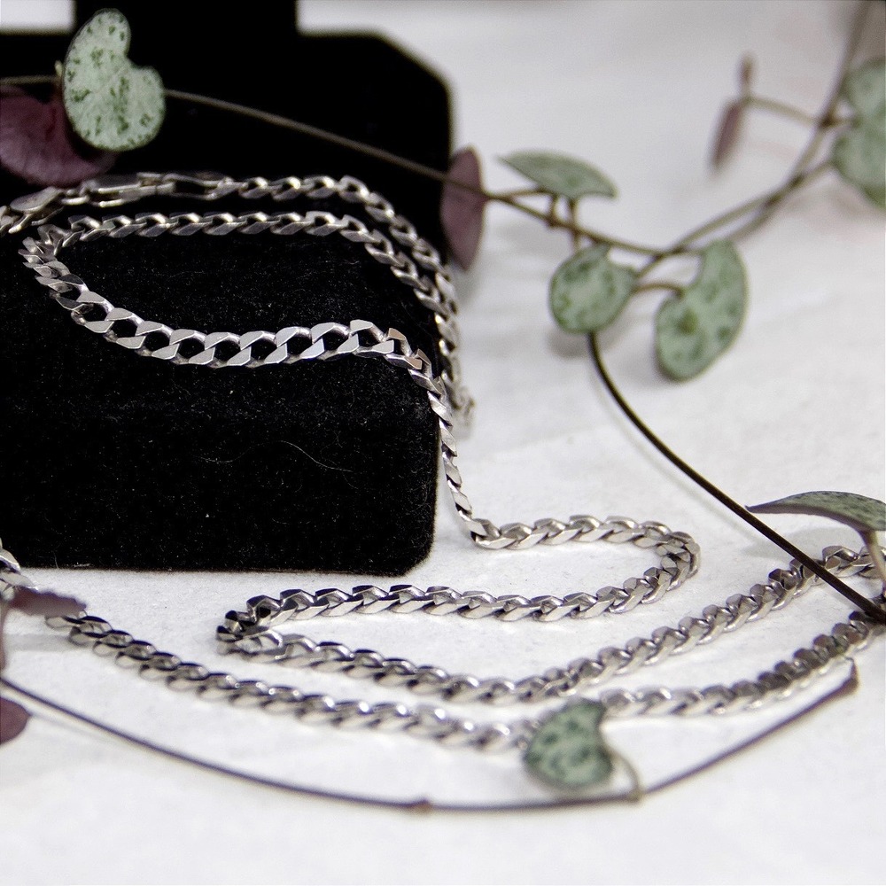 Italian Sterling Silver 925 Curb Link Chain Necklace 4mm 22 Inch Mens Womens